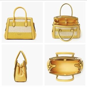 Kate Spade small yellow striped raffia crossbody bag